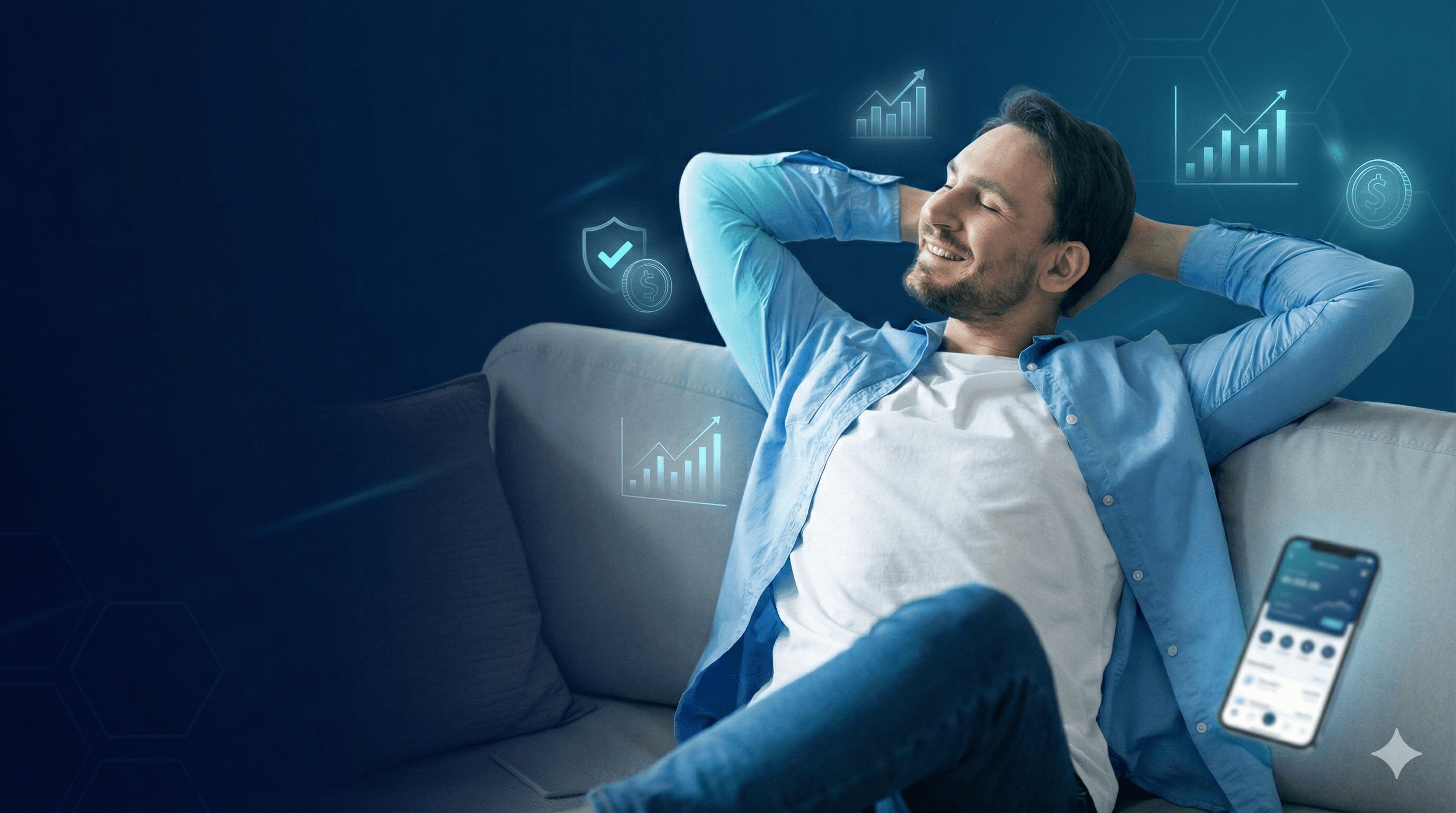 Pessoa relaxada gerenciando finanças